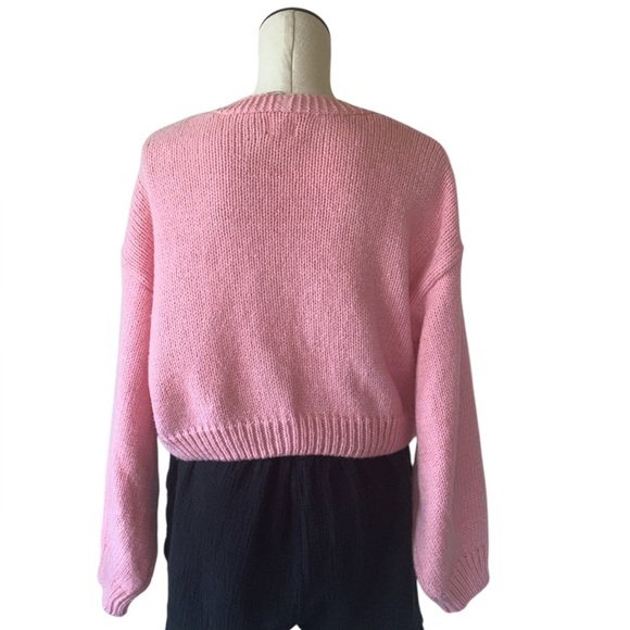 NWT LUNA IVY Heart 3D Knitted Chunky Cardigan Sweater Pink Red Open Front - Picture 4 of 9